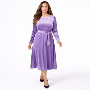 TORRID 2X midi poka dot purple burnout velvet boatneck dress NWT